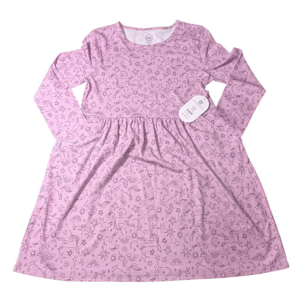 Wonder Nation - Girls- Pink Dress - Size L 10-12 Plus -Stars/Moons/Unicorns NWT